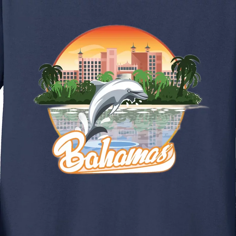 Bahamas With A Playing Dolphin And Hotels Kids Long Sleeve Shirt