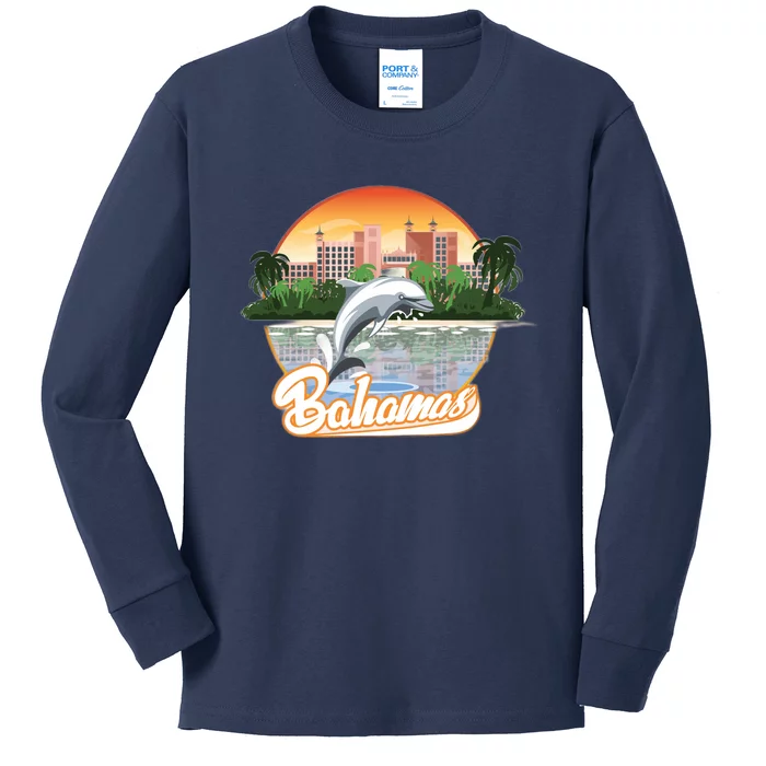 Bahamas With A Playing Dolphin And Hotels Kids Long Sleeve Shirt