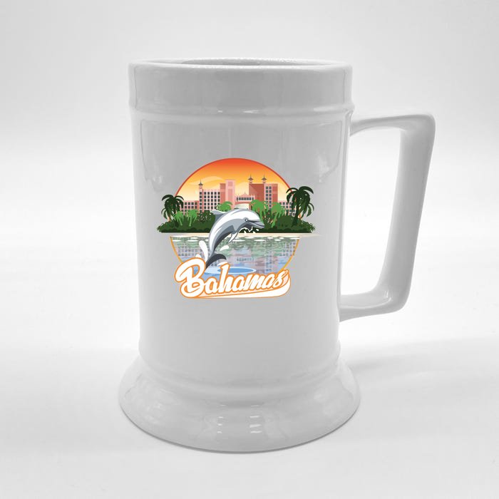 Bahamas With A Playing Dolphin And Hotels Front & Back Beer Stein