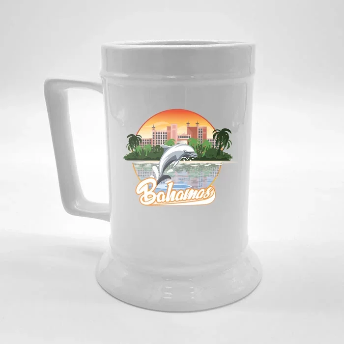 Bahamas With A Playing Dolphin And Hotels Front & Back Beer Stein