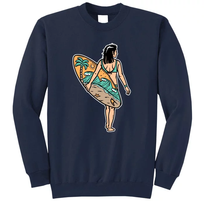 Beautiful Woman And Surfboard Holiday Gift Surf Tall Sweatshirt