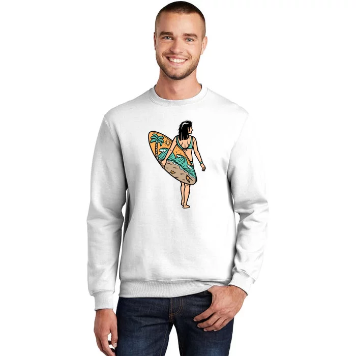 Beautiful Woman And Surfboard Holiday Gift Surf Sweatshirt