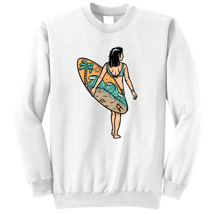 Beautiful Woman And Surfboard Holiday Gift Surf Sweatshirt