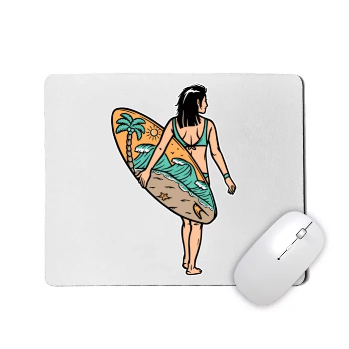 Beautiful Woman And Surfboard Holiday Gift Surf Mousepad