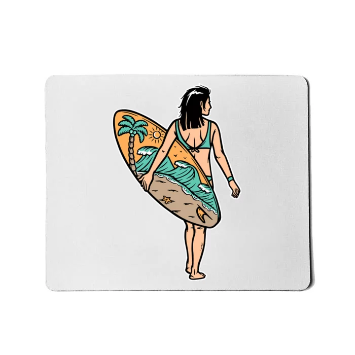 Beautiful Woman And Surfboard Holiday Gift Surf Mousepad