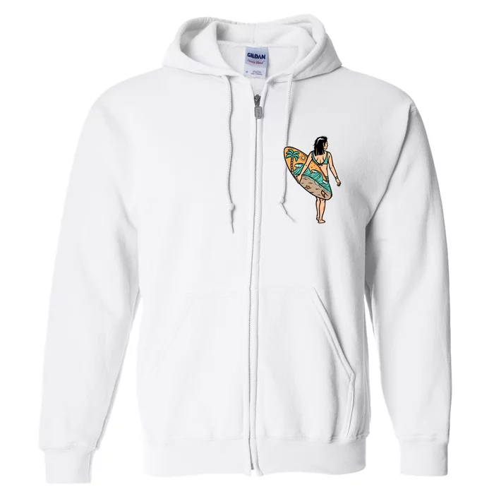 Beautiful Woman And Surfboard Holiday Gift Surf Full Zip Hoodie