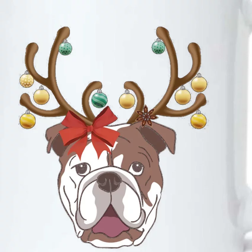 Bulldog With Antlers For Christmas Gift Black Color Changing Mug