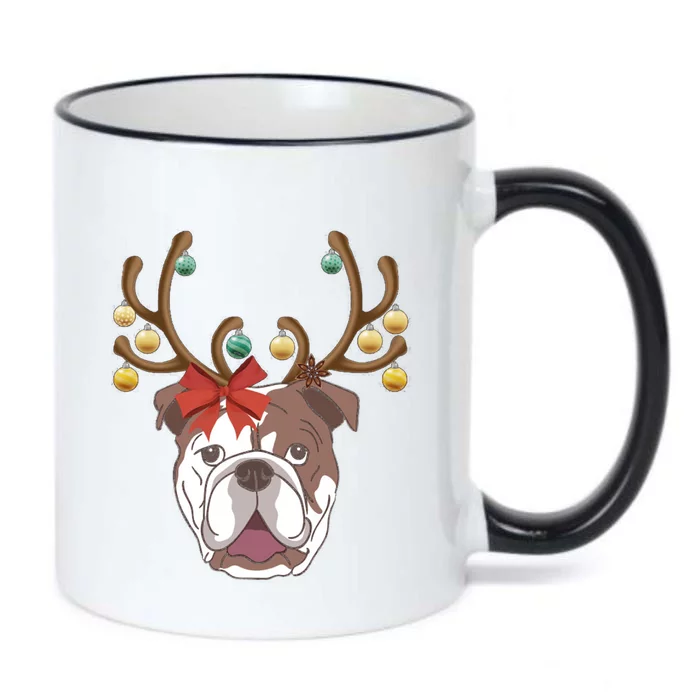 Bulldog With Antlers For Christmas Gift Black Color Changing Mug