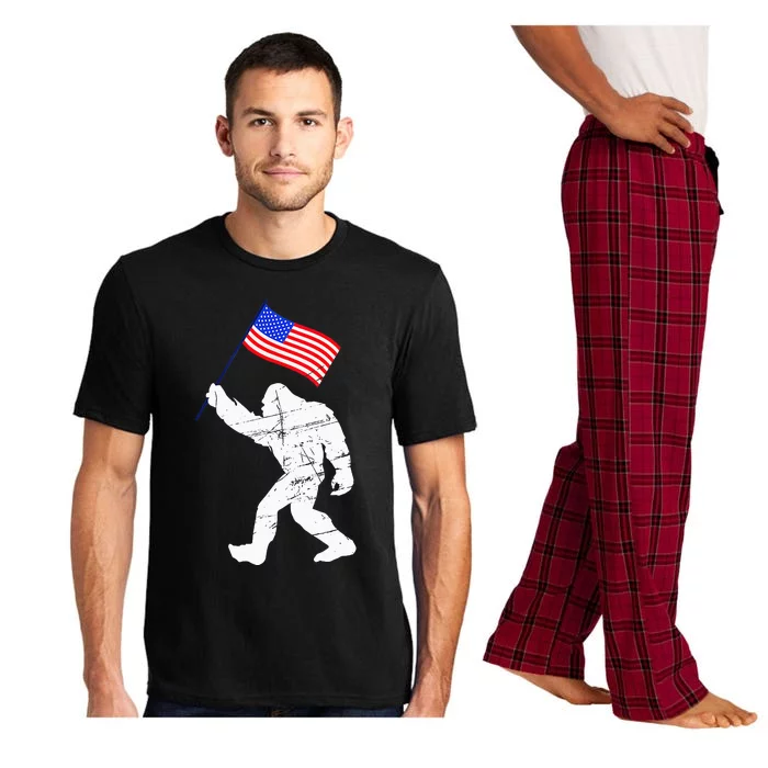 Bigfoot With American Flag Funny 4th Of July Sasquatch Pajama Set