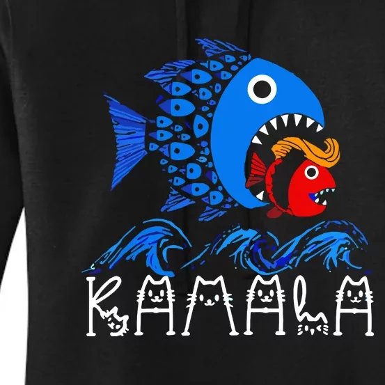 Blue Wave Big Fish Eats Small Fish Kamala Women's Pullover Hoodie