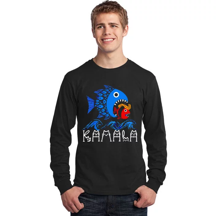 Blue Wave Big Fish Eats Small Fish Kamala Tall Long Sleeve T-Shirt