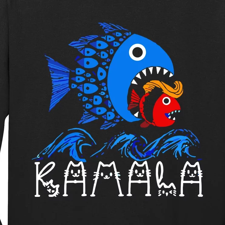 Blue Wave Big Fish Eats Small Fish Kamala Tall Long Sleeve T-Shirt