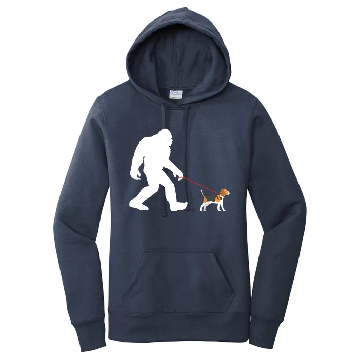 Bigfoot Walking Beagle Sasquatch With Beagle Dog Women's Pullover Hoodie