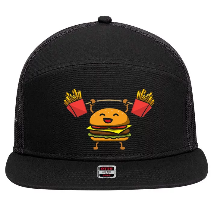 Burger Weightlifting Bodybuilder Muscle Hamburger Workout 7 Panel Mesh Trucker Snapback Hat