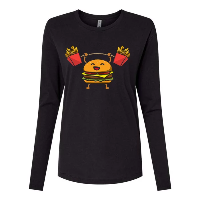 Burger Weightlifting Bodybuilder Muscle Hamburger Workout Womens Cotton Relaxed Long Sleeve T-Shirt