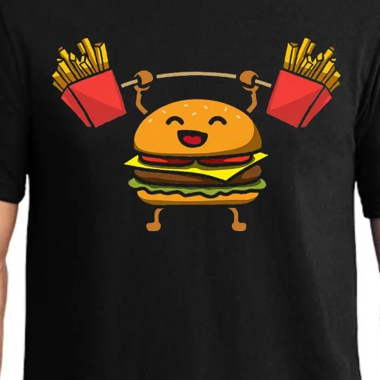 Burger Weightlifting Bodybuilder Muscle Hamburger Workout Pajama Set