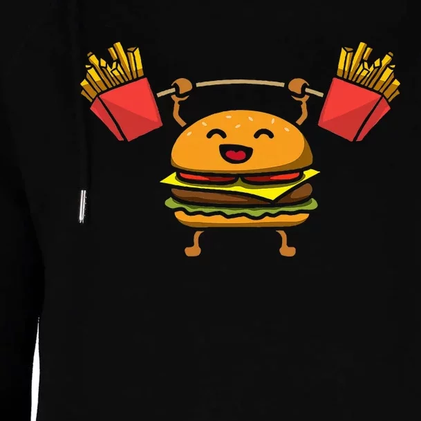 Burger Weightlifting Bodybuilder Muscle Hamburger Workout Womens Funnel Neck Pullover Hood