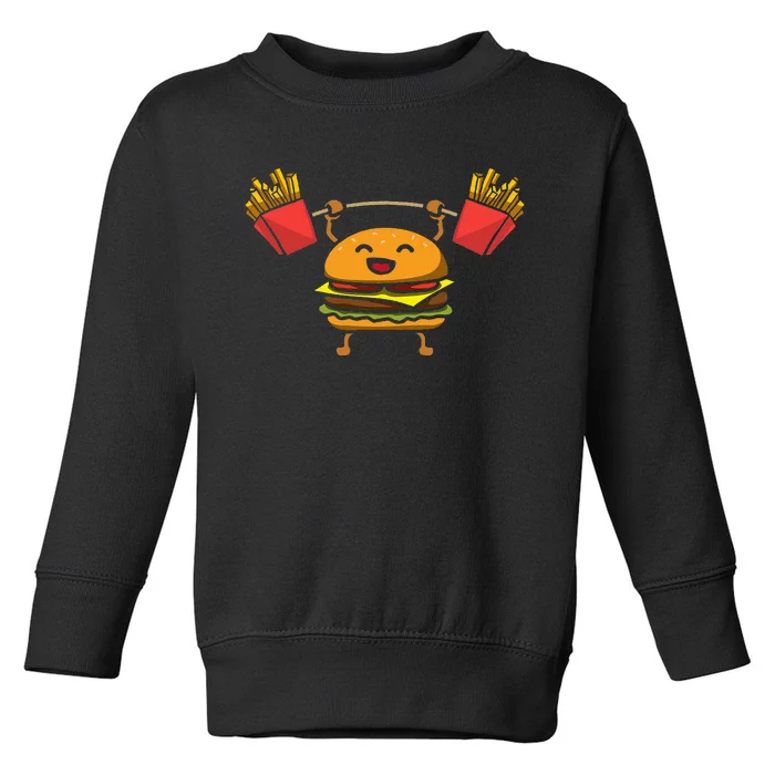 Burger Weightlifting Bodybuilder Muscle Hamburger Workout Toddler Sweatshirt