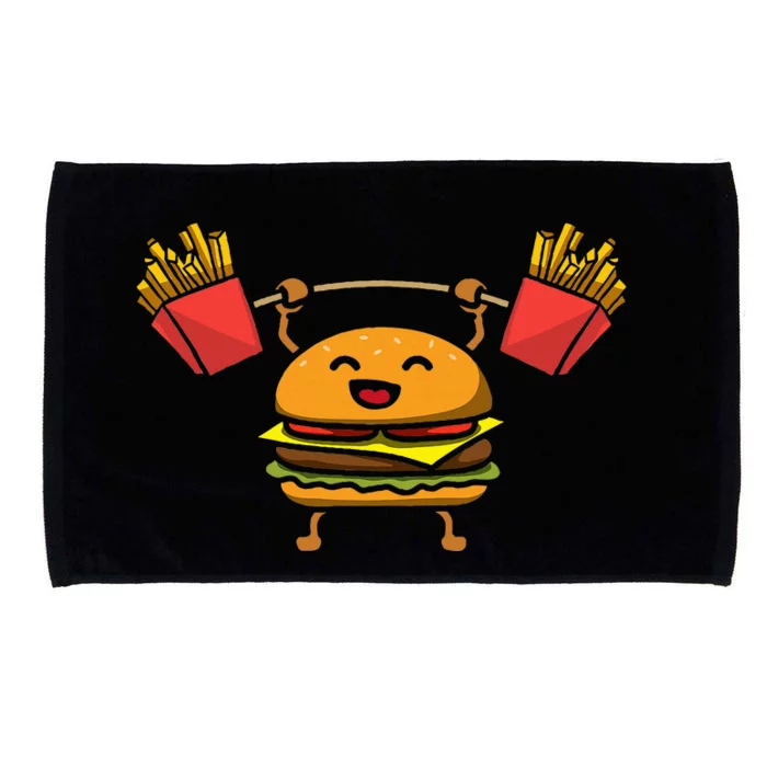 Burger Weightlifting Bodybuilder Muscle Hamburger Workout Microfiber Hand Towel