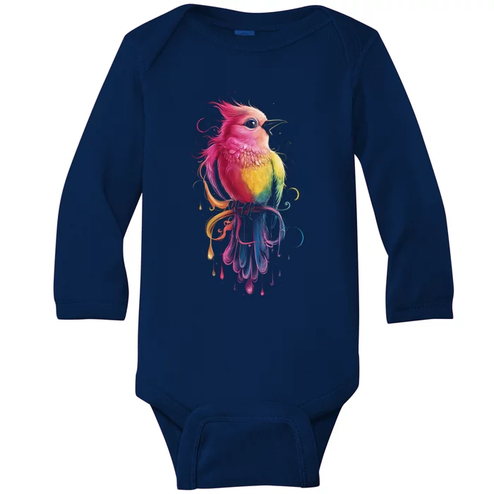 Bird Watching Birder Colorful Bird Art Birdwatching Gift Cute Gift Baby Long Sleeve Bodysuit