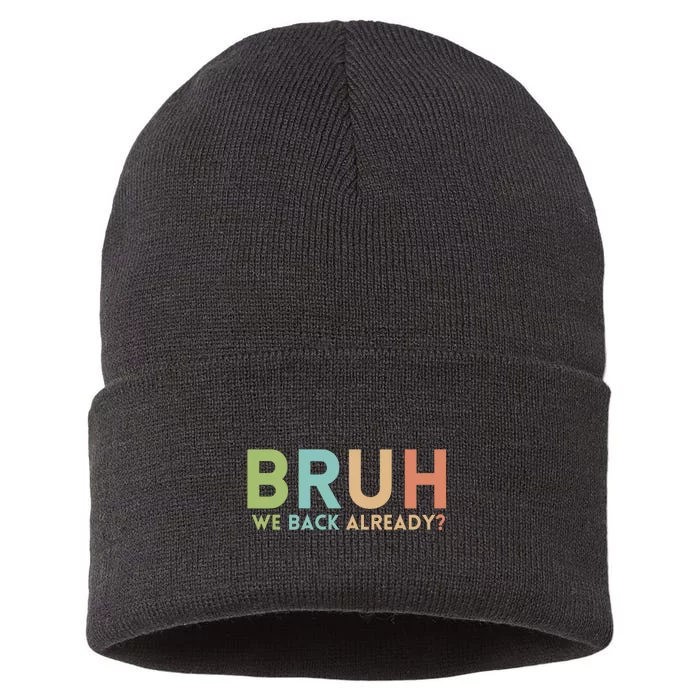 Bruh We Back Already Teachers Sustainable Knit Beanie