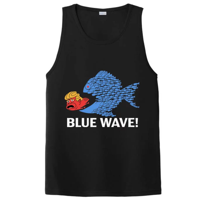 Blue Wave Big Fish Eat Little Fish Trump Hair Performance Tank