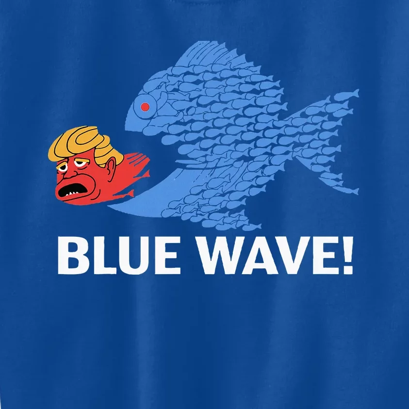 Blue Wave Big Fish Eat Little Fish Trump Hair Kids Sweatshirt