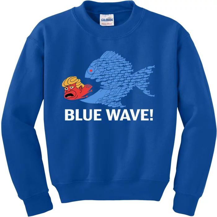 Blue Wave Big Fish Eat Little Fish Trump Hair Kids Sweatshirt