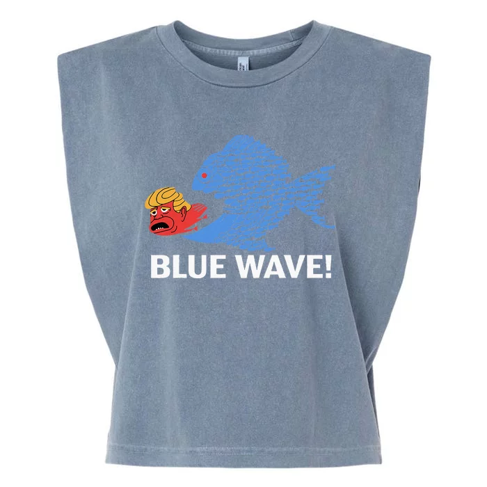 Blue Wave Big Fish Eat Little Fish Trump Hair Garment-Dyed Women's Muscle Tee