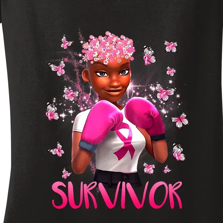 Black Women Breast Cancer Survivor Breast Cancer Awareness Women's V-Neck T-Shirt