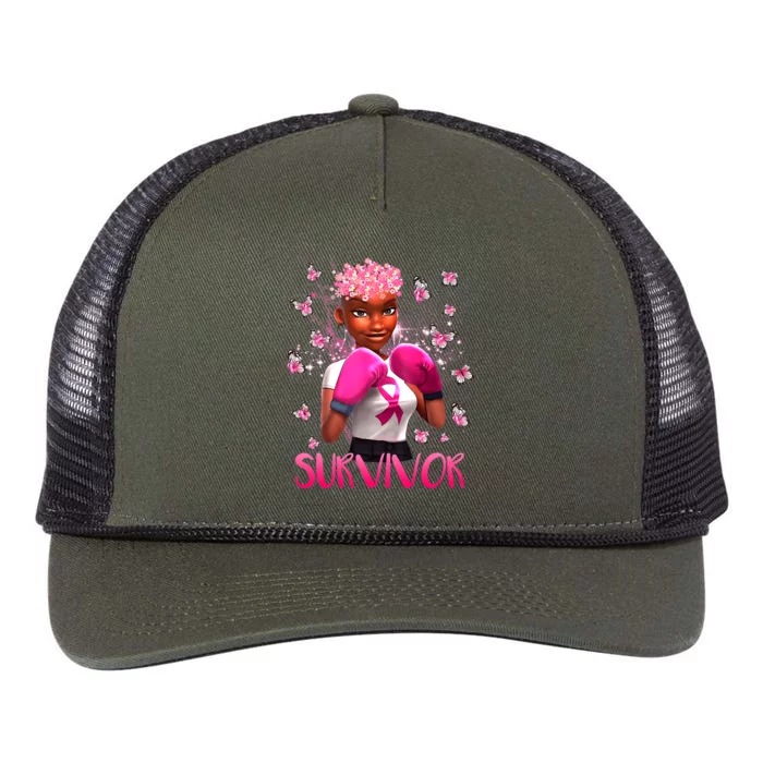 Black Women Breast Cancer Survivor Breast Cancer Awareness Retro Rope Trucker Hat Cap