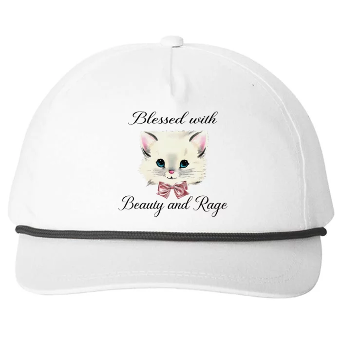 Blessed With Beauty And Rage Cute Lovely Cat Face Ribbon Snapback Five-Panel Rope Hat