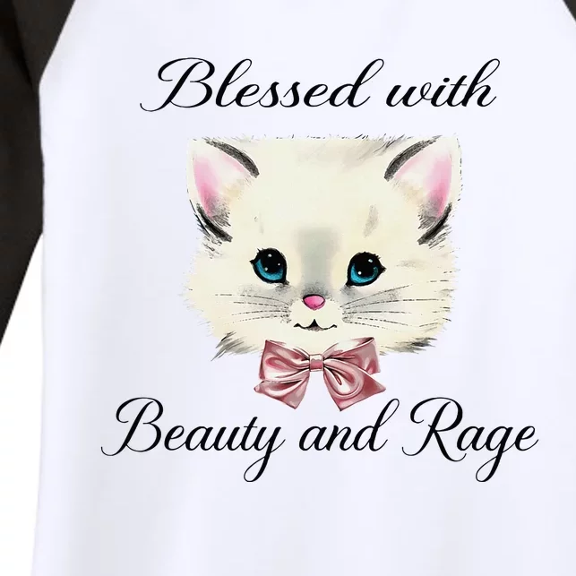 Blessed With Beauty And Rage Cute Lovely Cat Face Ribbon Women's Tri-Blend 3/4-Sleeve Raglan Shirt