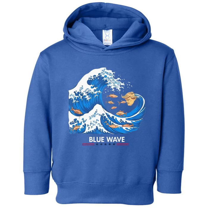 Blue Wave Big Fish Eat Little Fish Trump Hair Toddler Hoodie