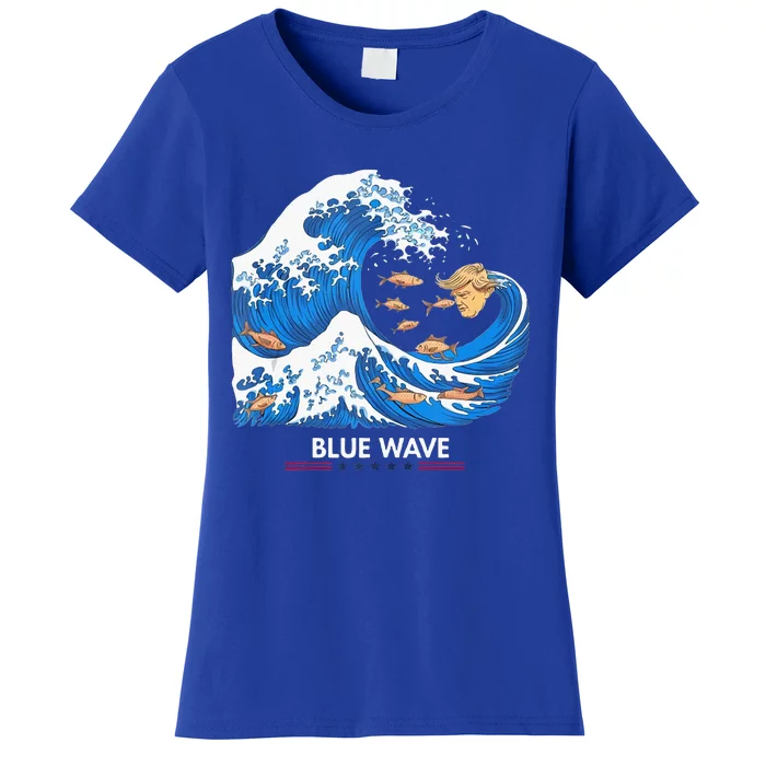 Blue Wave Big Fish Eat Little Fish Trump Hair Women's T-Shirt