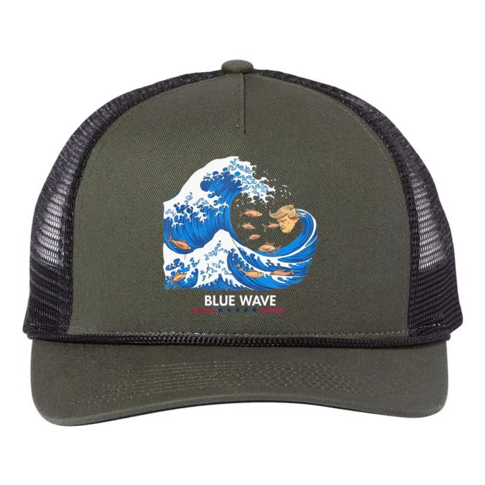 Blue Wave Big Fish Eat Little Fish Trump Hair Retro Rope Trucker Hat Cap