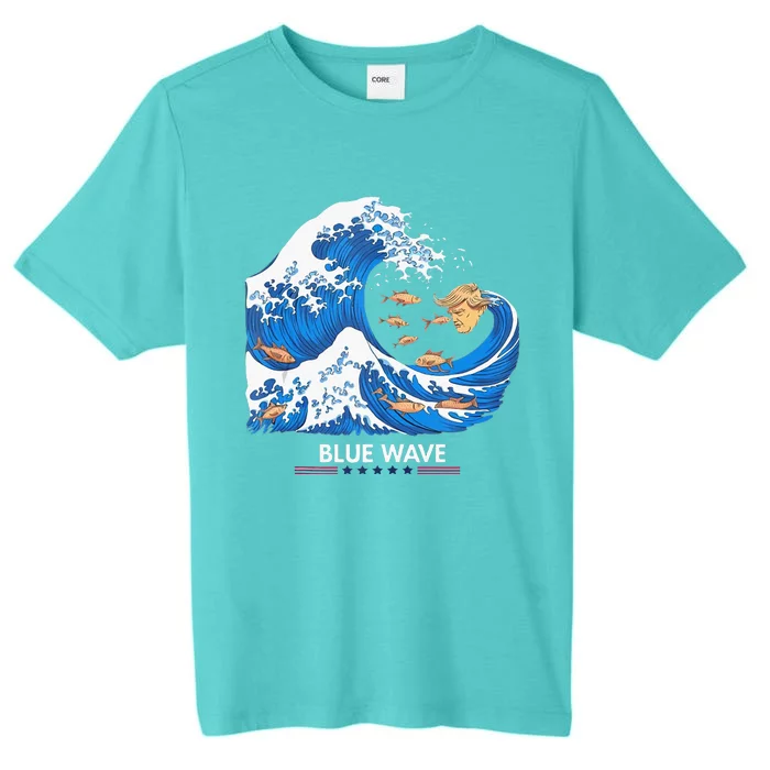 Blue Wave Big Fish Eat Little Fish Trump Hair ChromaSoft Performance T-Shirt