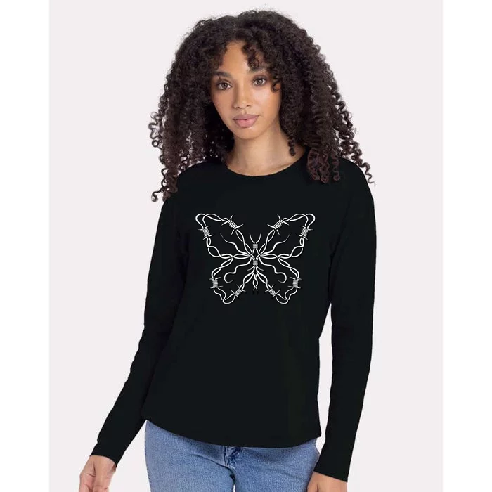 Barbed Wire Butterfly Womens Cotton Relaxed Long Sleeve T-Shirt