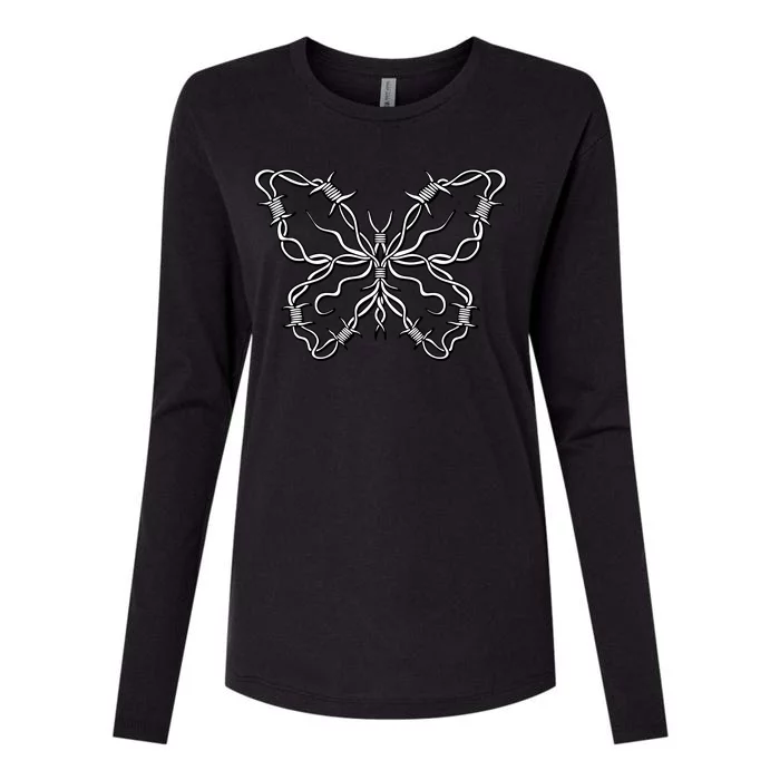 Barbed Wire Butterfly Womens Cotton Relaxed Long Sleeve T-Shirt