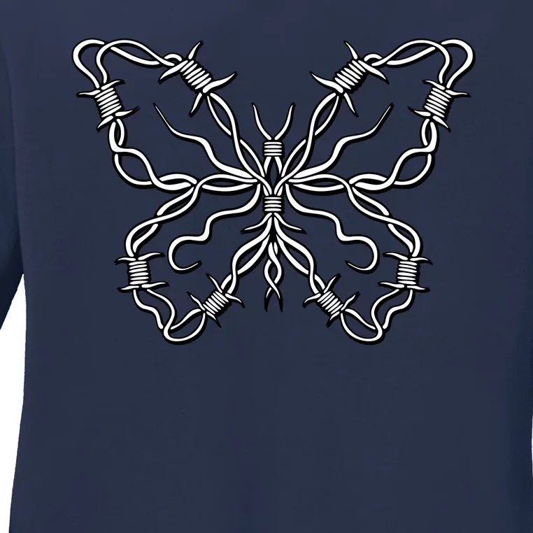 Barbed Wire Butterfly Ladies Long Sleeve Shirt