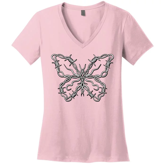 Barbed Wire Butterfly Women's V-Neck T-Shirt