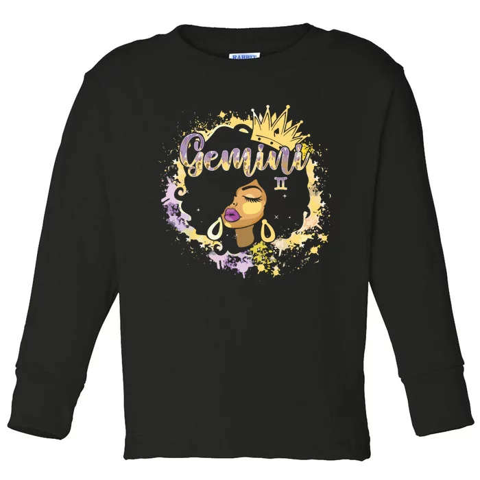 Black Women Birthday Melanin Girl Gemini Queen Toddler Long Sleeve Shirt