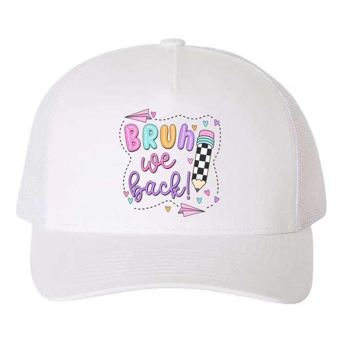 Bruh We Back Teacher Checkered Pencil Yupoong Adult 5-Panel Trucker Hat