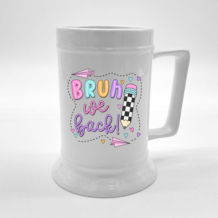 Bruh We Back Teacher Checkered Pencil Front & Back Beer Stein