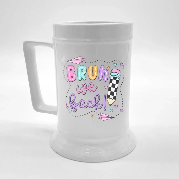 Bruh We Back Teacher Checkered Pencil Front & Back Beer Stein