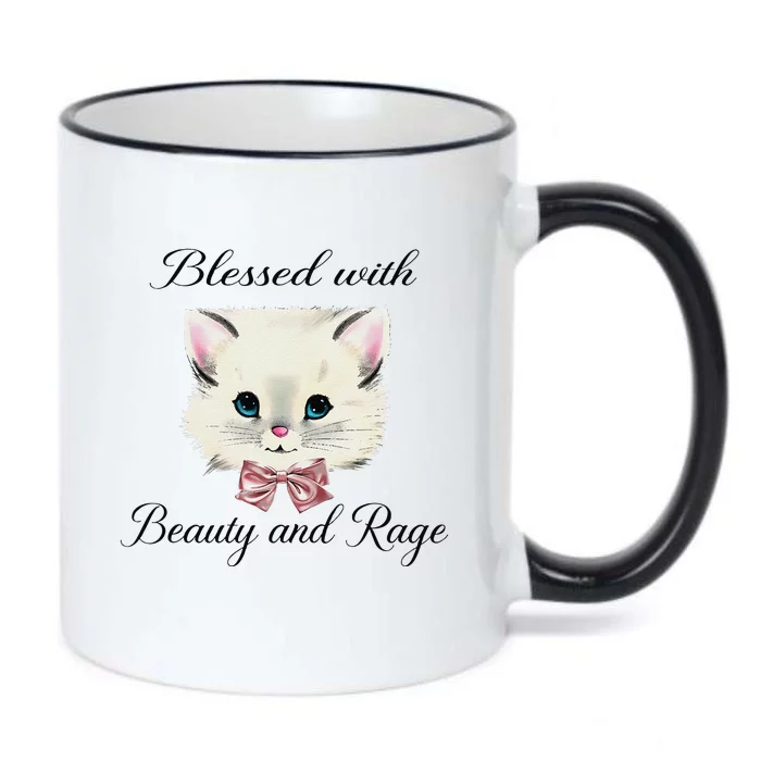 Blessed With Beauty And Rage Cute Lovely Cat Face Ribbon Black Color Changing Mug