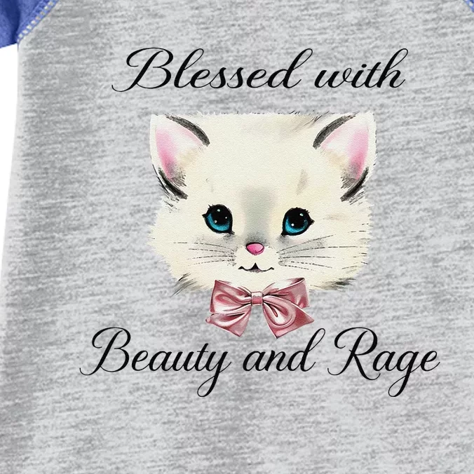 Blessed With Beauty And Rage Cute Lovely Cat Face Ribbon Infant Baby Jersey Bodysuit