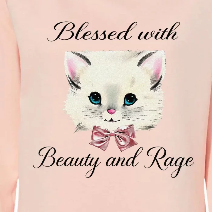 Blessed With Beauty And Rage Cute Lovely Cat Face Ribbon Womens California Wash Sweatshirt