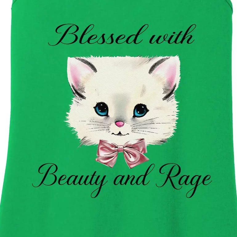 Blessed With Beauty And Rage Cute Lovely Cat Face Ribbon Ladies Essential Tank