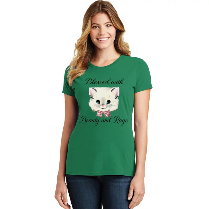 Blessed With Beauty And Rage Cute Lovely Cat Face Ribbon Women's T-Shirt